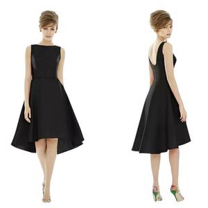 NWT Alfred Sung Bateau Neck Satin High Low Cocktail Dress in Black Size 12
